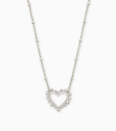 Kendra Scott Ari Heart Pendant Necklace - Rhodium White Crystal - Gabrielle's Biloxi