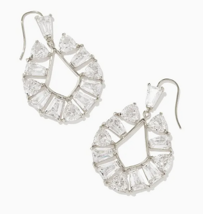 Kendra Scott Blair Jewel Open Frame Earrings Rhodium White Crystal - Gabrielle's Biloxi