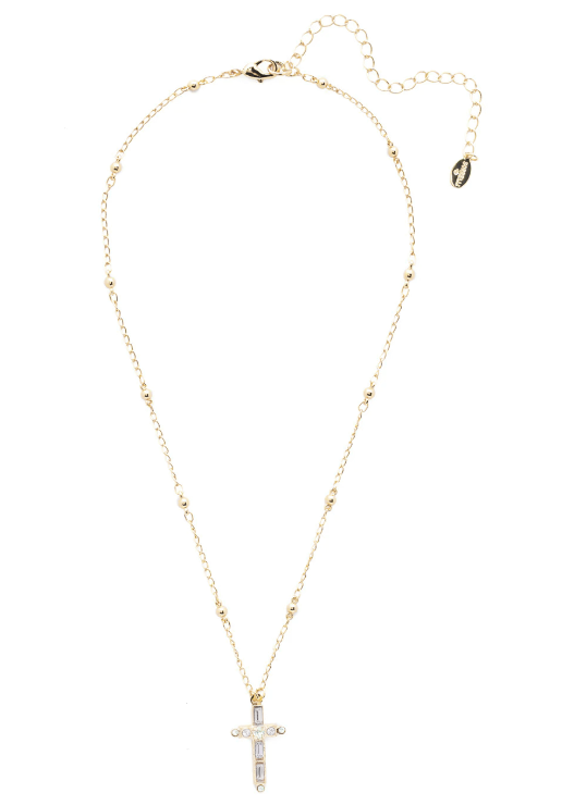 Sorrelli Cross Pendant Necklace Bright Gold Crystal - Gabrielle's Biloxi