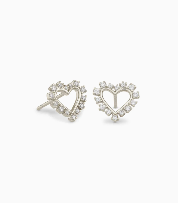 Kendra Scott Ari Heart Pendant Earrings - Rhodium White Crystal - Gabrielle's Biloxi