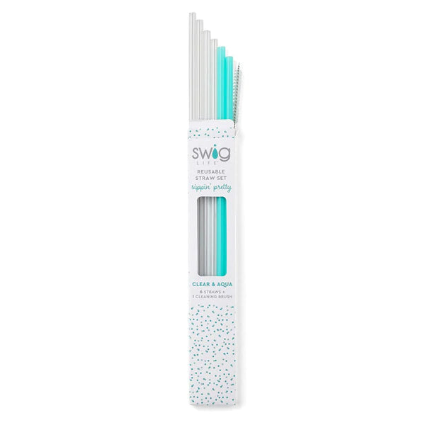 Swig Reusable Straw Set - Clear & Aqua - Gabrielle's Biloxi