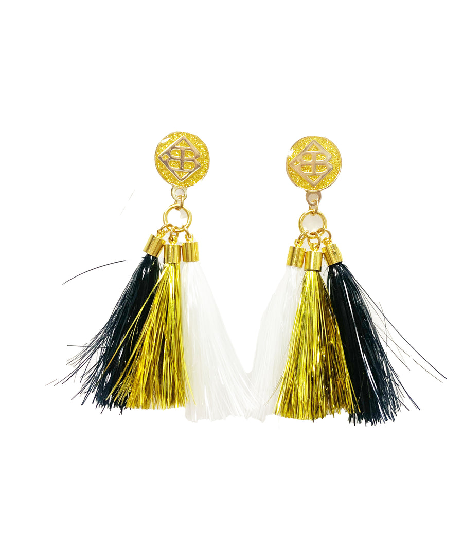 Jumbo Tassel Earrings - Black & Gold - Gabrielle's Biloxi