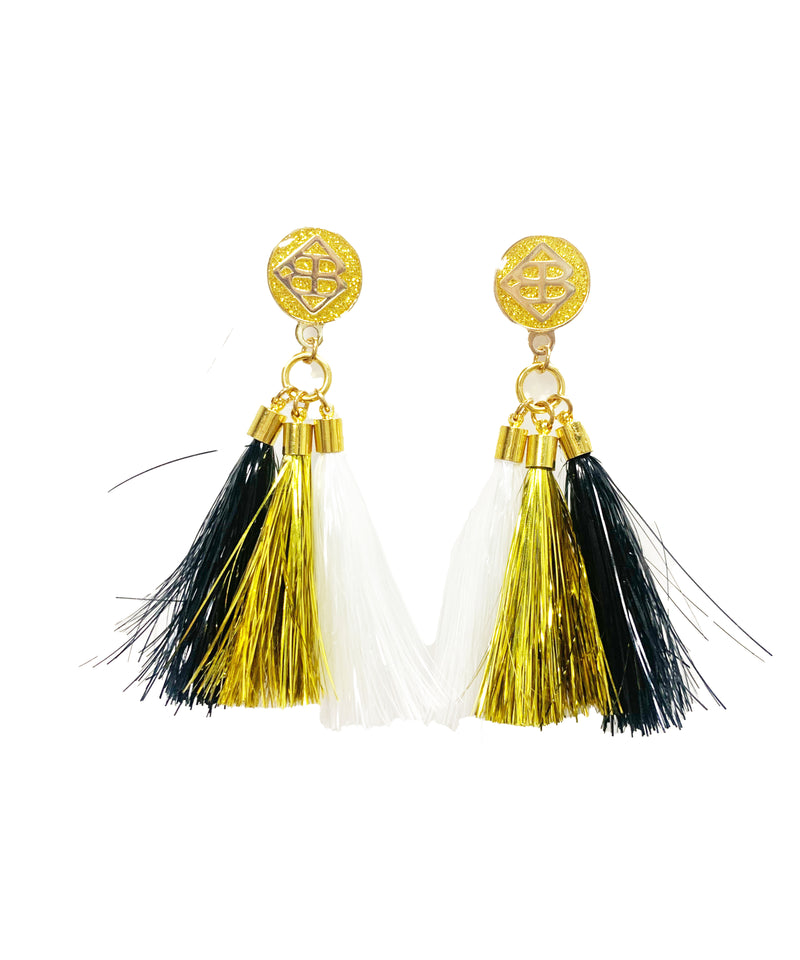 Jumbo Tassel Earrings - Black & Gold - Gabrielle&