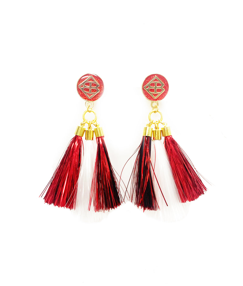 Jumbo Tassel Earrings - Red & White - Gabrielle&