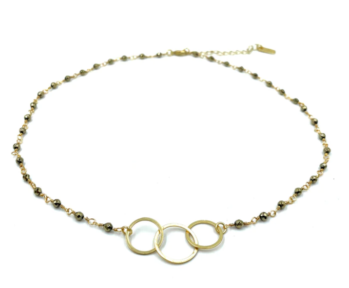 3 Hoops on Pyrite Short Necklace - Gabrielle&