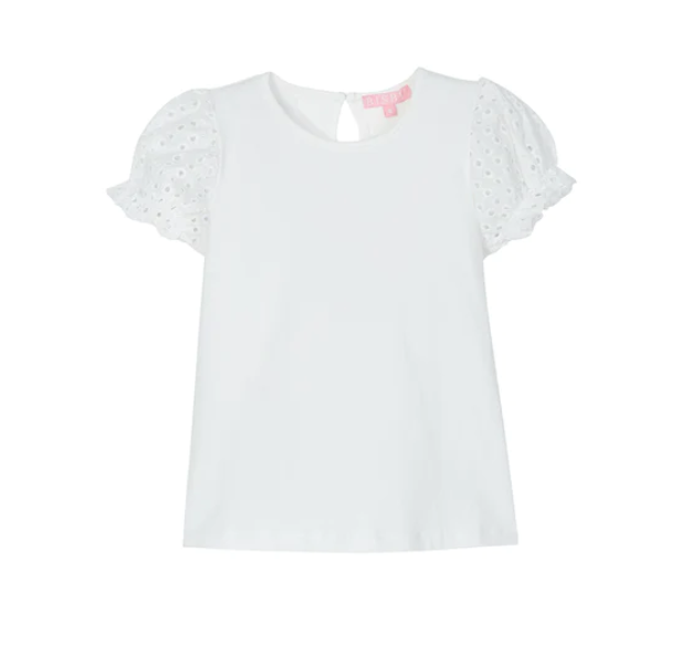 Bisby Girls Contrast Sleeve Tee White Eyelet - Gabrielle's Biloxi